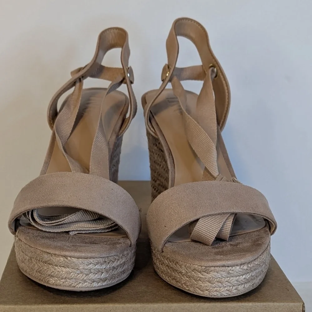 INC Womens Wrapping Ankle Maxx Almond Wedge Platform Espadrille Shoes 9 NWT
